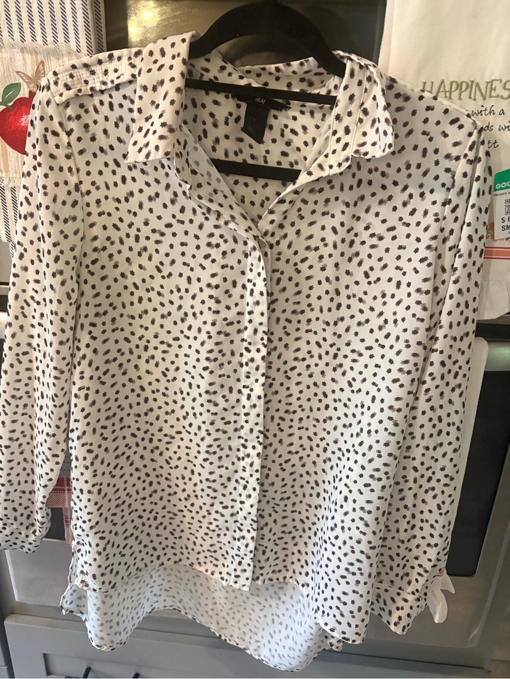 H&M White Button-Down Blouse with Black Dot Print